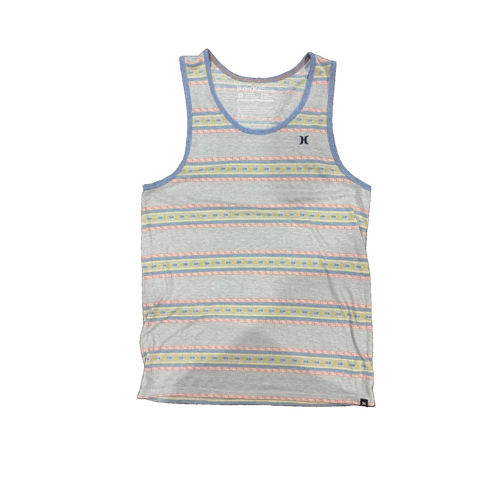 Hurley Buckle Tank Top Mens M Gray Striped Premium Fit Triblend Surf Skate